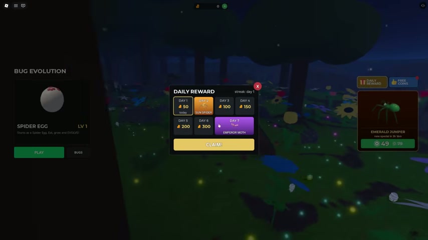Daily Reward window on Bug Evolution start screen