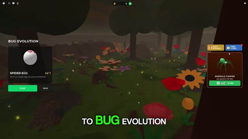 Bug Evolution title screen with Spider Egg and green start button